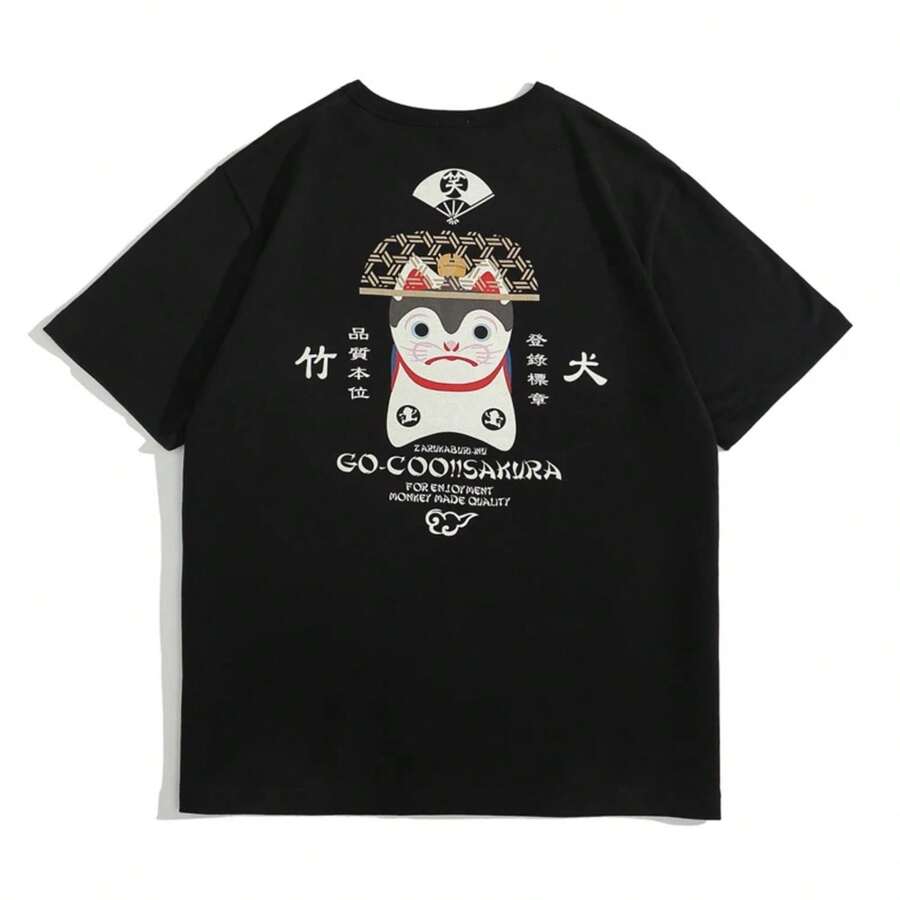 2025 Japanese And Fengzhu Dog Printed Thick Short Sleeve T-Shirt Male And Female Teens Cotton Fashion  High Street Top - màu đen - Xem 1