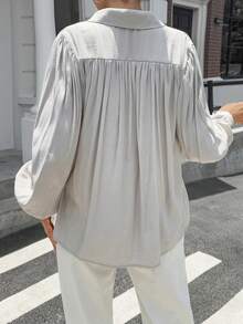 女士秋冬休闲常规衬衫，中式风格，适合派对、聚会、购物、节日、圣帕特里克节、复活节、情人节、圣诞节、感恩节，舒适、百搭、宽松、修身、时尚、春夏、前扣、日常穿着 - 淺灰色 - 查看 2