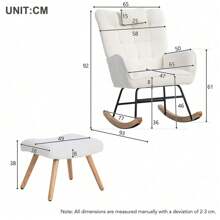 Single Recliner Rocking Chair - Plush Cushioned Lounge Rocker For Living Room Or Bedroomback To School - White + Fabric - View 5