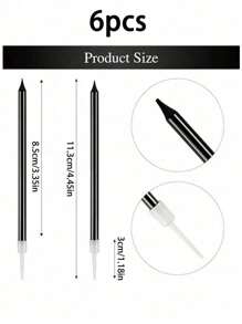 6pcs Straight Pole Candle Set Black Textured Pencil Birthday Candle Cake Decoration Cake Baking Decoration Plug-In Creative Birthday Party Dessert Birthday Candle Festive Event Party Party Long Pole Baking Decoration Box Black Candle