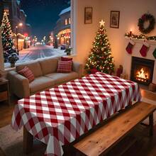 1pc Rectangular Tablecloth, Classic Red & Black Plaid Christmas Tablecloth With Minimalist Reindeer Print Design, Suitable For Various Christmas Scenes, Washable And Reusable, Applicable For Daily Home, Restaurant, Living Room Gatherings, Christmas Themed Parties, Indoor/Outdoor Use - Multicolor - View 21