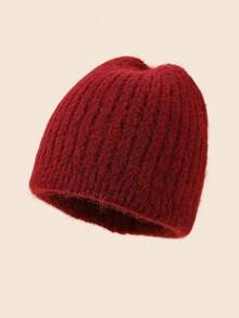 1pc Solid Color Casual Wool Blend Soft Fluffy Knit Beanie Hat, Vintage Chunky Texture, Suitable For Gifts And Daily Wear, Autumn/Winter