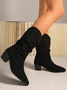 Women's Minimalist Western Style Suede Pointed Toe Slip-On Over-The-Knee Thigh High Sexy High Heel Boots