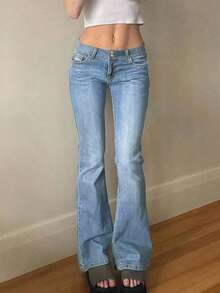 European And American Crossover Street Fashion Y2K Hot Girl Tight Low-Waist Denim Flare Pants - Light Wash - View 4