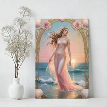 1pc Framed Canvas Poster, Aphrodite, Greek Goddess Of Love And Beauty, Nouveau Mythology, Divine Feminine Decor, Romantic Artwork Wall Art Canvas Paintings, Ideal Gift For Bedroom Living Room Corridor, Wall Art, Room Decoration, 2D Flat Print - 彩色 - 查看 1