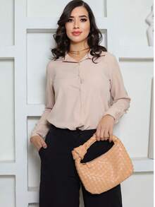 Simple Polyester Button Office SPRING/SUMMER/WINTER - Nude - View 1