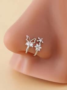 2 piezas Clips de nariz con diseño de mariposa y flor, accesorios de nariz de estilo bohemio minimalista y lindo, anillos de nariz sin perforación, para uso diario y como regalo - Multicolor - Ver 2