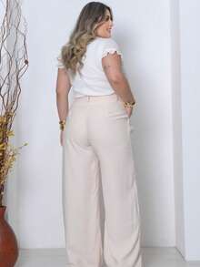 Plus Size Elegant Formal Pants With Zipper And Pockets - 白色 - 查看 4