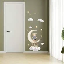 卡通熊、云朵、月亮、楼梯墙面装饰贴纸、自粘云朵、儿童房星星墙贴、家居装饰 - 彩色 - 查看 14