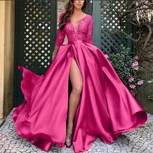 Custom Bulk New European And American Women's Clothing Independent Station Gold Stamping Large Hem Sexy Long Dress Evening Party Gown - 玫紅色 - 查看 1