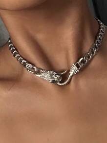1pc Rhinestone Studded Snake Chain Necklace, Punk Style Vintage Necklace Suitable For Women's Daily Wear