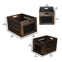 Benjara Cutout Design Wooden Box With Chalkboard Inserts Set Of 3 Brown And Black