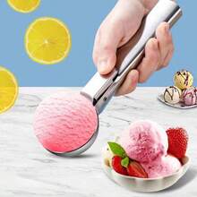 1pc Stainless Steel Ice Cream Scoop, Perfect For Frozen Yogurt, Multi-Functional Ice Cream Scoop, Stainless Steel Double Use Scoop, Non-Stick Ice Cream Scoop With Comfortable Anti-Frost Handle, Heavy Duty Metal Ice Cream Scoop With Trigger, Sturdy Stuffing Scoop, Home Ice Cream Tools Scoop, Easy To Clean, Suitable For Ice Cream, Cookie Dough, Sorbet, Almond, Ideal For Kitchen, Dessert Shop And Western Restaurant. Back To School - Silver - View 2