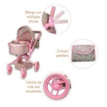 Carriola de Juguete para Muñecas New Noni Modelo IS-9695 Cochecito Moderno y Plegable para Niñas Juego de Simulación y Rol Paseo de Muñecas Ligero y Fácil de Guardar Regalo Perfecto para Niñas - Rosa - Ver 3
