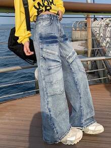 Vintage Washed Street Style Jeans, Sexy Design, Casual Vacation Travel Pants, Relaxed And Fashionable Straight Leg Jeans, Suitable For Back To School Season