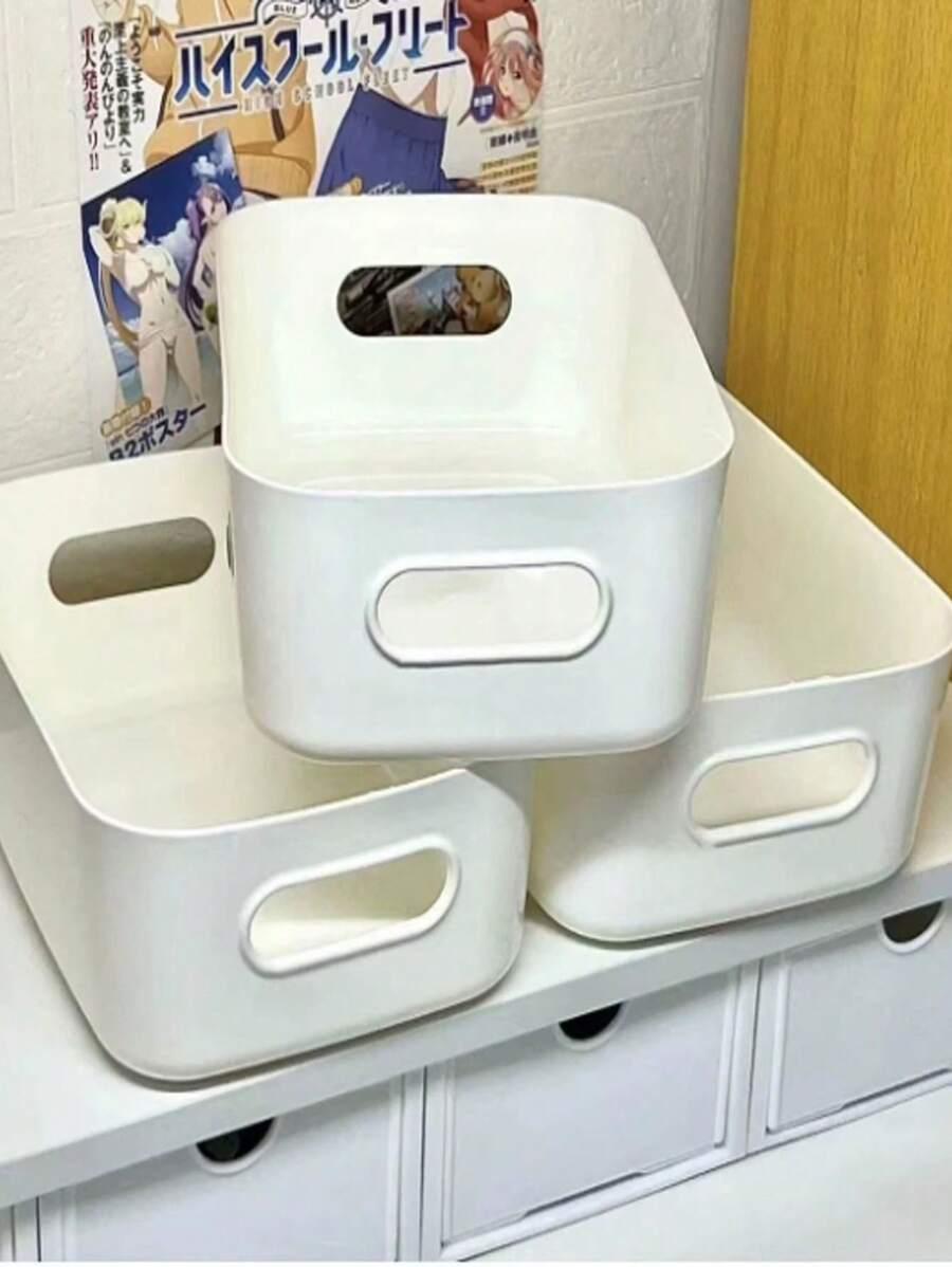 Panier de rangement pour chambre à coucher transfrontalier, boîte de rangement en plastique minimaliste à main, autocollant de style INS pour dortoir, boîte de rangement de grande capacité, accessoires de salle de bain, décoration de chambre