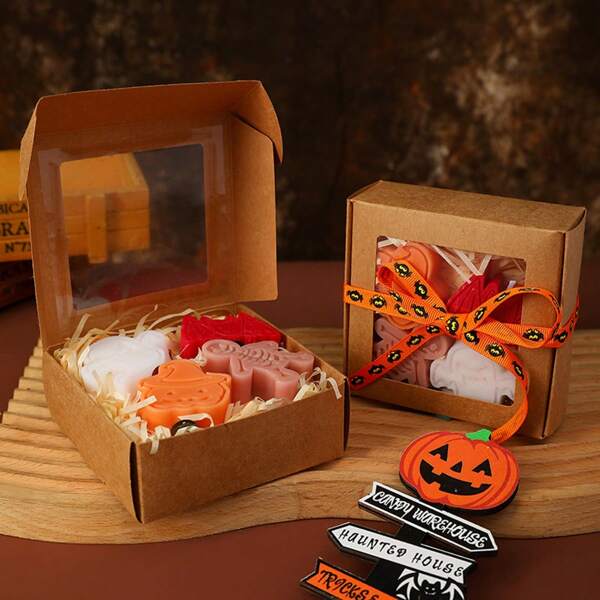 4 Paquetes de Velas de Cera de Soja de Halloween | Fantasma blanco, Calabaza naranja, Calavera marrón, Velas perfumadas en forma de murciélago rojo, Decoración del hogar Regalos para fiesta de otoño y celebración
