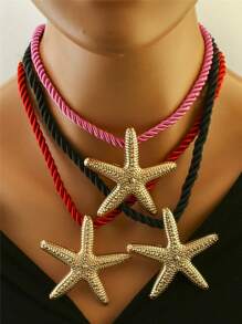 1 pieza Collar de cuerda gruesa con colgante de estrella de mar exagerado, estilo playa, para vacaciones