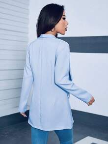 A&DD MODA, REF: 4043 - Women's Tailored Blazer, Maxi Long, Puff Sleeves, Classic Lapel Collar, Fitted And Elegant, Modern Formal Blazer, Sophisticated Piece, Slim Fit Design, Front Buttons, Chic And Casual Look, Ideal For Events And Work, Fashionable Women's Suit, Haute Couture - 淺藍色 - 查看 2