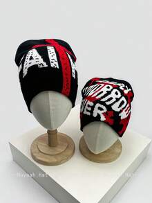 1 件小众嘻哈十字字母针织帽，温暖个性化滑雪帽，适合秋冬季服装 - 彩色 - 查看 3