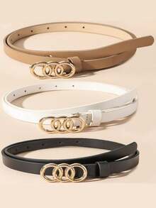 1/3件装女士时尚搭扣黑色、白色和棕色休闲腰带，四季皆宜 - 1.4三圈扣小帶 - 查看 20