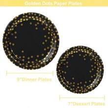 10/20/50pcs 9"/7" Black Gold-Dotted Paper Plates - Premium Disposable Tableware For Parties, Weddings & Fine Dining (Bleach-Free Pulp) - Gold Dot Black - View 3
