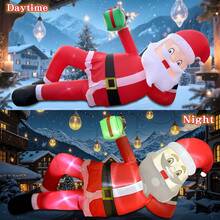 11.8 FT Inflatables Lying Santa Claus Outdoor Decorations, Blow Up Giant Inflatables Sleeping Santa Claus With LED Lights For Eaves Roof Garden Lawn Xmas Winter Party Holiday Indoor & Outdoor Decor - 查看 3