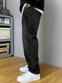Men's Casual Washed Pocket Straight Loose Fit Jeans, Fashion Everyday Wear - màu đen - Xem 2