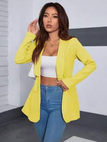 A&DD MODA, REF: 4043 - Women's Tailored Blazer, Maxi Long, Puff Sleeves, Classic Lapel Collar, Fitted And Elegant, Modern Formal Blazer, Sophisticated Piece, Slim Fit Design, Front Buttons, Chic And Casual Look, Ideal For Events And Work, Fashionable Women's Suit, Haute Couture - 黃色 - 查看 5