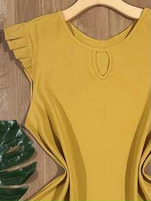 Women's Fashion Crepe Tank Top - Mustard Yellow - View 2
