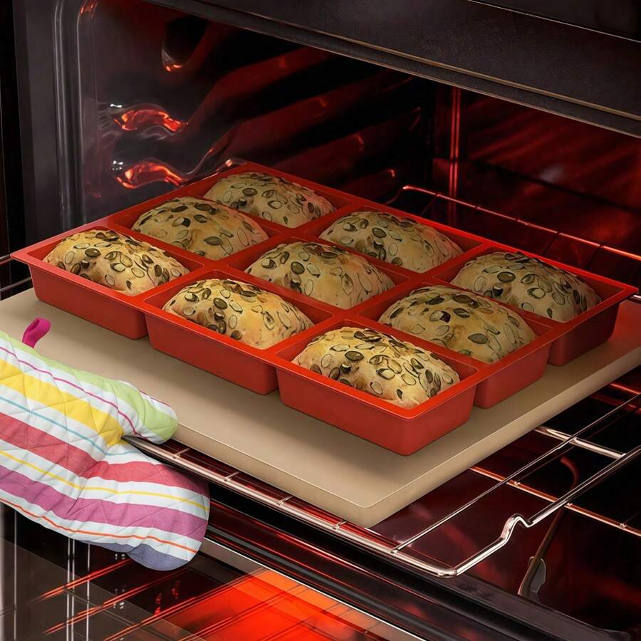 1 Stück antihaftbeschichtete Silikon-Backform, 9-Fach Silikon-Brotbackform, geeignet für Brot, Kuchen, Hackbraten und Brownies, hitzebeständige manuelle Backform, verwendbar für Geburtstag, Party - rechteckige Silikon-Form zum Herstellen von Eiswürfeln und Desserts