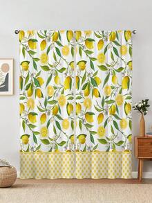 ستارة مطبوعة بالليمون الأصفر الطازج لنافذة المطبخ، بدون ثقوب، ستارة قصيرة، مناسبة للغرفة والمكتب والمطبخ وغرفة المعيشة والدراسة، ديكور المنزل