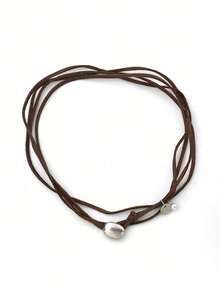 1PC Minimalist Round Pendant Double-Layer Bohemian Leather Cord Necklace For Women (Perfect For Parties, Vacations & Birthdays) - Brown - View 5