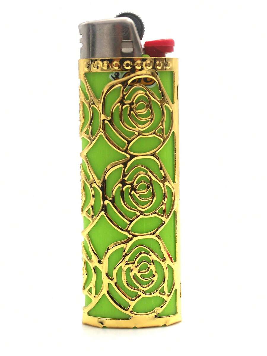 1pc Hollow Rose Design Metal Lighter Holder, Suitable For BIC J6 Lighter, (For BIC J6 Only), Lighter Case Cover, Smoking Accessories