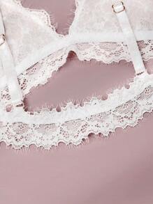 假日季超薄文胸，白色新娘内衣，女士文胸，碎花图案女士内衣，小胸蕾丝睫毛文胸，女士柔软无缝文胸，性感内衣 - 白色 - 查看 7