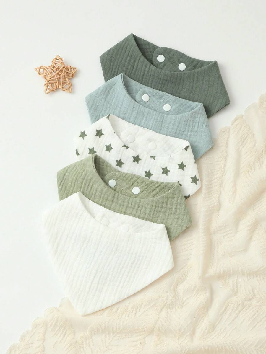 Benxoine Set de 5 baberos para bebé, baberos de muselina súper suaves y ajustables para babeo, adecuados para bebés niños y niñas, recién nacidos
