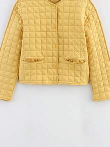 Chaqueta acolchada y acolchada amarilla para mujer, abrigo casual y suelto para otoño