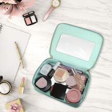 Bolsa de maquillaje transparente, organizador de viaje de cosméticos y estuche para brochas de maquillaje, bolsa de almacenamiento de maquillaje transparente y de tocador para mujeres - Verde - Ver 2