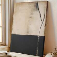 1pc Large Abstract Canvas Wall Art For Living Room Bedroom - Modern Minimalist Beige & Black Gallery Wrapped Home Office Decor - Contemporary Textured Neutral Print Painting Artwork - Multicolor - View 1