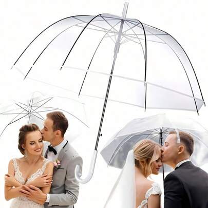 1 eleganter transparenter Hochzeitsschirm mit weißem Griff – ausgestattet mit wasserdichter Kunststoffhülle und Edelstahlrahmen, kann automatisch öffnen und schließen, geeignet für Hochzeiten, Freundschaftsfeiern, Veranstaltungen im Freien