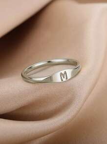 女士时尚 A-Z 字母小戒指 不锈钢戒指 美观婚礼珠宝礼物 - 銀色 - 查看 12