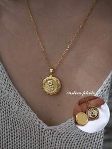 Dây chuyền tên hình ảnh cá nhân hóa tùy chỉnh, hình trái tim với bề mặt đánh bóng hoa phù hợp cho phụ nữ và trẻ em gái, mặt dây chuyền mạ điện vàng bạc, quà tặng cá nhân hóa cho ngày lễ tình nhân, kỷ niệm/sinh nhật - Hộp ảnh 2 - Xem 2