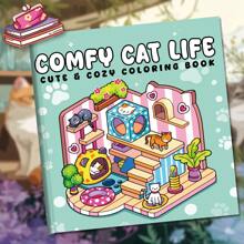 成人涂色书：逃离现实，沉浸在舒适的猫咪生活中，用温暖的色调和慵懒的小猫咪，打造完美的猫咪午睡角落。涂色书，返校季，学习用品，绘画，万圣节，圣诞节