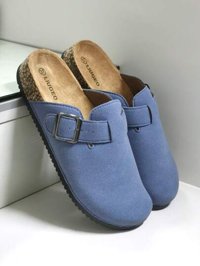 Women's Suede Clogs Leather Mules Cork Footed Slip On Slides Sandals Arch Support Adjustable Buckle Shoes EUR36-45