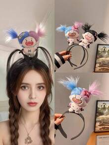 1 Pc Crazy Doll Headband, A Funny And Playful Cartoon Doll Hair Accessory, A Cute And Interesting Girl's Hair Ornament, Hair Accessories, Hair Band, Hair Hoop, Hairband For Women, Home Beauty Women Accessory Gifts ,Costume Head Accessories - Double Blue and Purple - View 1