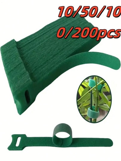Paquete de 10/50/100/200 Ataduras de nailon reutilizables y ajustables de 6 pulgadas con cierre de gancho y bucle, color verde - Para plantas trepadoras, soporte y mantenimiento del jardín | Correas de jardinería seguras y fáciles de usar