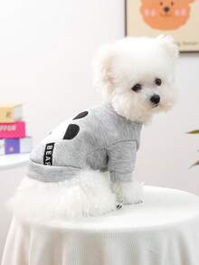 1件宠物衣服，猫狗服装，小型犬幼犬套装，可爱熊猫图案舒适卡通连帽衫，适合小型宠物 - 灰色 - 查看 3