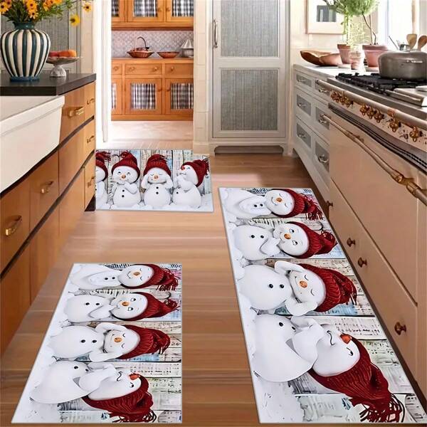 Christmas Joyful Snowman Kitchen Mat - Soft, Non-Slip, Machine Washable Rug, Suitable For Home Kitchen Decor And Hotel Decor, Christmas Decoration