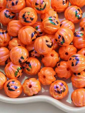 鲜艳的橙色南瓜亚克力珠子，适用于 DIY 珠宝、手镯、项链、钥匙扣和万圣节工艺品、圣诞节串珠装饰