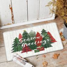 1pc Christmas Welcome Doormat - Made Of Polyester, Machine Washable, Non-Slip Backing, Holiday Printed, Rectangular Entrance Mat, Suitable For Home Decor, Kitchen, Living Room, Porch, Balcony, Home Decoration, Stain Resistant, Coffee Shop, Bar, Holiday, Party, Holiday Gift, Bedroom Mat, Bath Mat, Room Decor, Kitchen Decor